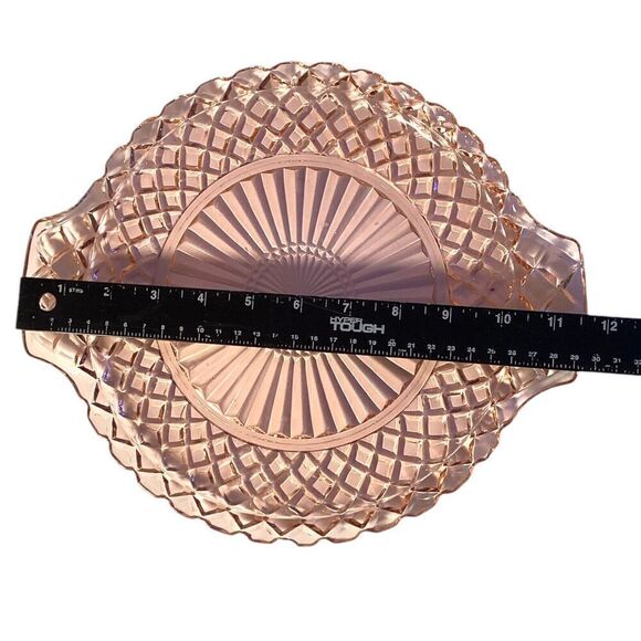 Anchor Hocking Waterford Waffle Cake Plate With Handles, Pink, Depression Glass - Picture 2 of 5